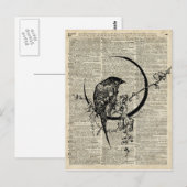 Black Raven Bird stencil over oude woordenboekpagi Briefkaart (Voorkant / Achterkant)