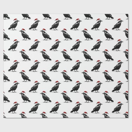 Black raven crow with red santa hat pattern cadeaupapier (Vlak)