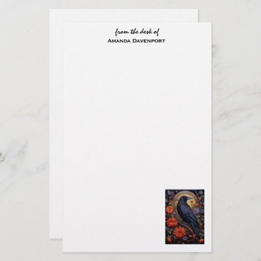Black Raven Dark Gothic Briefpapier (Voorkant / Achterkant)