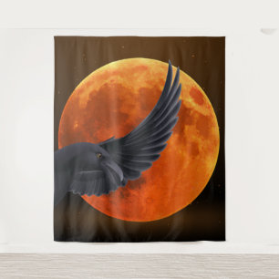 Black Raven en Blood Red Moon Tapestry Wandkleed
