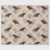 Black Raven en Burgundy Damask Cadeaupapier (Vlak)