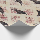 Black Raven en Burgundy Damask Cadeaupapier (Hoek)