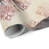 Black Raven en Burgundy Damask Cadeaupapier (Rol Hoek)