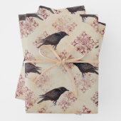 Black Raven en Burgundy Damask Inpakpapier Vel (In situ)