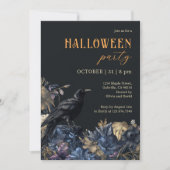 Black Raven en Dark Floral Halloween Party Kaart (Voorkant)
