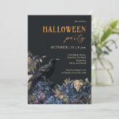 Black Raven en Dark Floral Halloween Party Kaart (Staand voorkant)