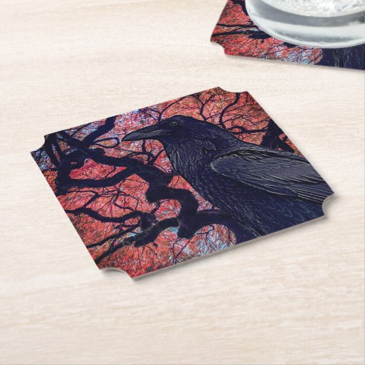 Black Raven en Gnarly Japanse esdoorn boom Kartonnen Onderzetters (Gekanteld)