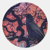 Black Raven en Gnarly Japanse esdoorn boom Ronde Sticker (Voorkant)