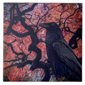 Black Raven en Gnarly Japanse esdoorn boom Tegeltje (Voorkant)