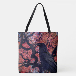 Black Raven en Gnarly Japanse esdoorn boom Tote Bag