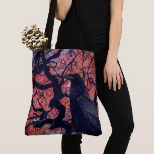 Black Raven en Gnarly Japanse esdoorn boom Tote Bag