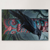 Black Raven en Totem Pole Wildlife Art Legpuzzel (Horizontaal)