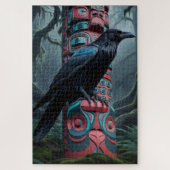 Black Raven en Totem Pole Wildlife Art Legpuzzel (Verticaal)
