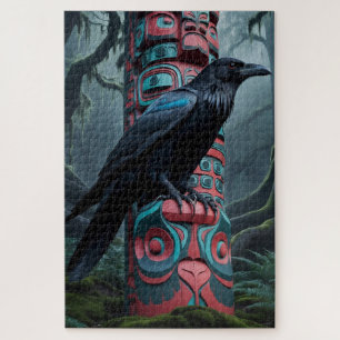 Black Raven en Totem Pole Wildlife Art Legpuzzel