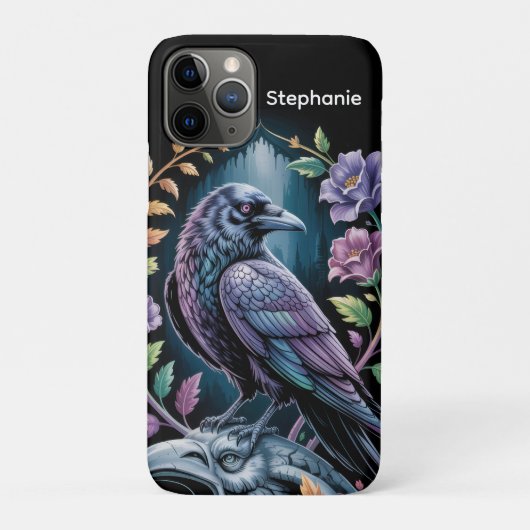 Black Raven Floral Case-Mate iPhone Case (Achterkant)