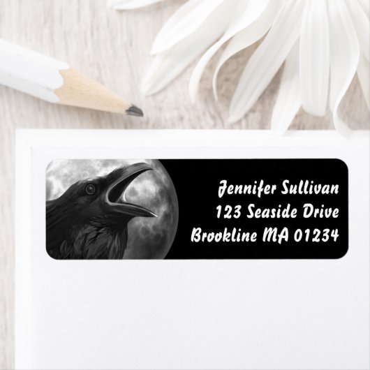 Black Raven Full Moon Halloween Gothic Bird Return Etiket (Insitu)