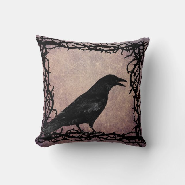 Black Raven Gothic Crow Black Thorn Vine Framed Kussen (Voorkant)