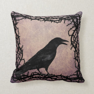 Black Raven Gothic Crow Black Thorn Vine Framed Kussen