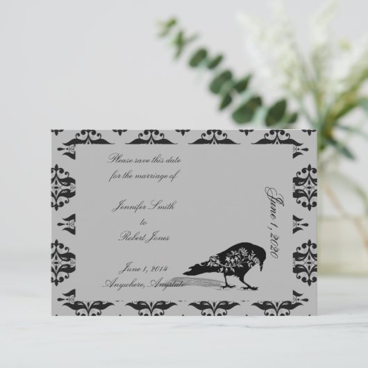 Black Raven Gothic Lijst Bruiloft Save the Date (Staand voorkant)