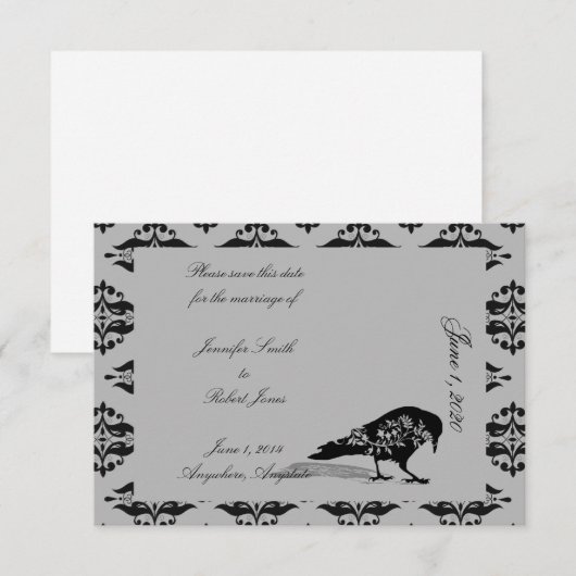 Black Raven Gothic Lijst Bruiloft Save the Date (Voorkant / Achterkant)
