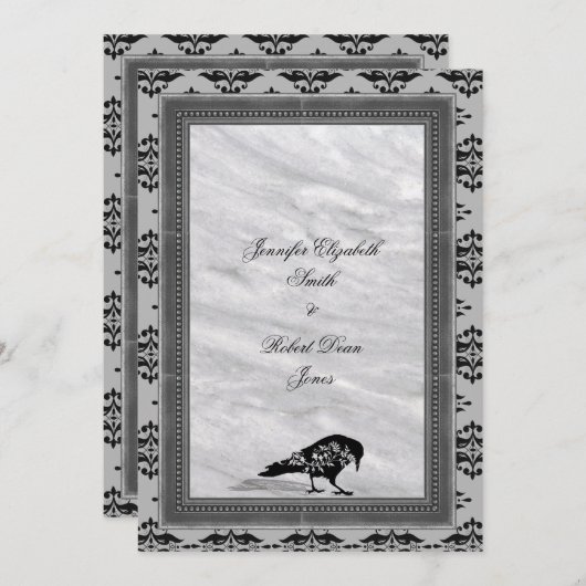 Black Raven Gothic Lijst bruiloft uitnodiging (Voorkant / Achterkant)