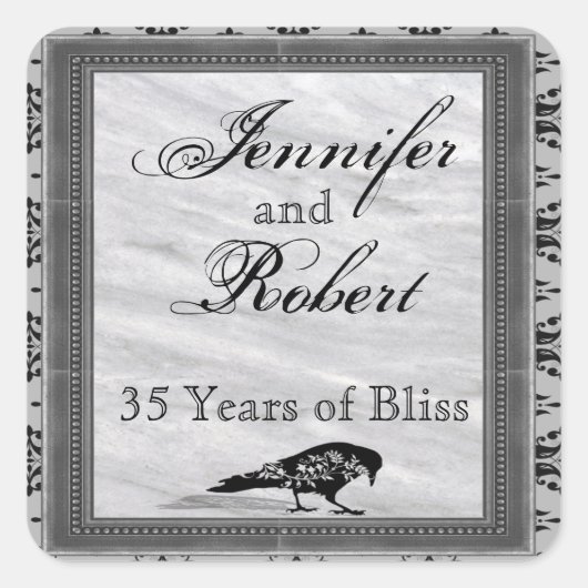 Black Raven Gothic Lijst Envelope Seal Vierkante Sticker (Voorkant)