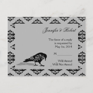 Black Raven Gothic Lijst Wedding RSVP Briefkaart