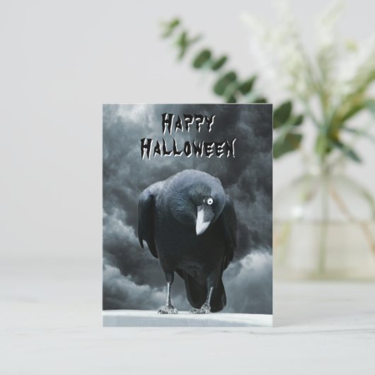 Black Raven Halloween Briefkaart (Staand voorkant)