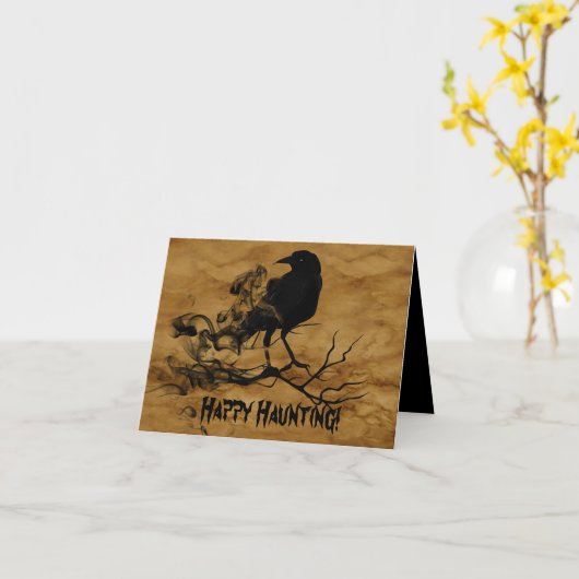 Black Raven Halloween Kaart (Gele Bloem)