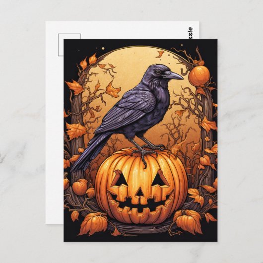Black Raven Happy Halloween Briefkaart (Voorkant / Achterkant)