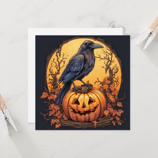 Black Raven Happy Halloween Kaart (Voorkant / Achterkant in situ)