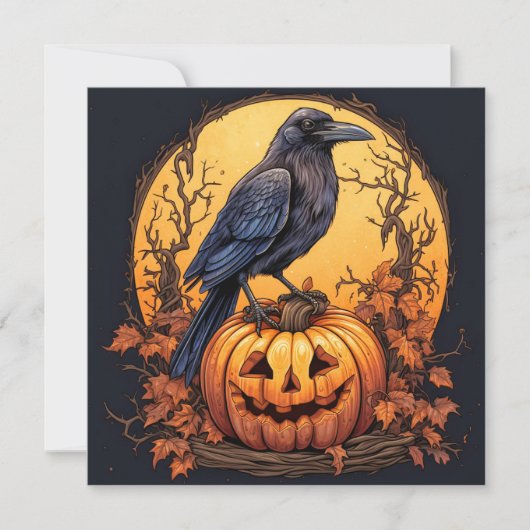 Black Raven Happy Halloween Kaart (Voorkant)