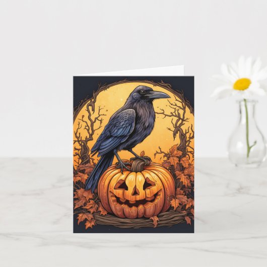 Black Raven Happy Halloween Kaart (Kleine Plant)