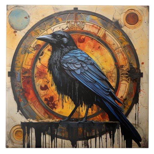 Black Raven, levendige graffiti kunst Tegeltje (Voorkant)