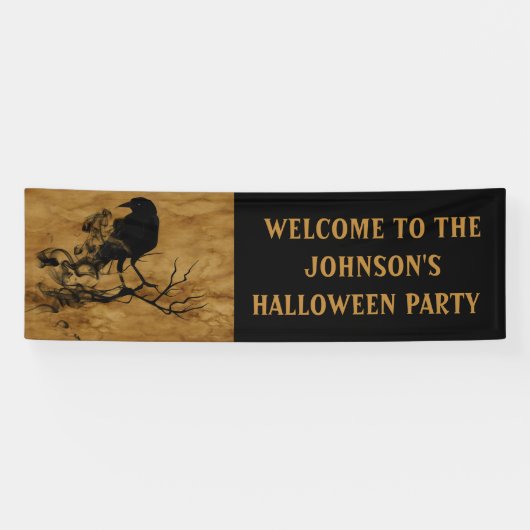 Black Raven Magic Halloween Feest  Spandoek (Horizontaal)