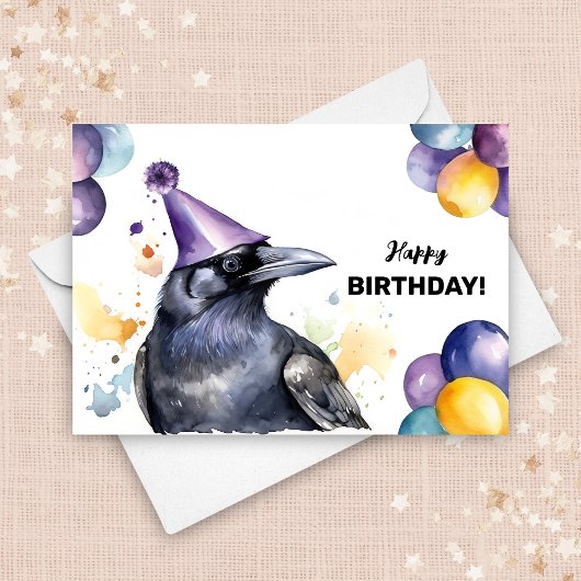 Black Raven met ballonnen en Party Pet Birthday Kaart