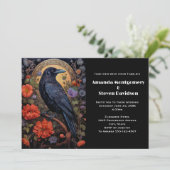 Black Raven met bloemen Gothic Design Bruiloft Kaart (Staand voorkant)