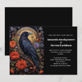 Black Raven met bloemen Gothic Design Bruiloft Kaart (Voorkant / Achterkant)