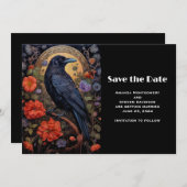Black Raven met bloemen Gothic Design Bruiloft Save The Date (Voorkant / Achterkant)