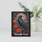 Black Raven met bloemen Gothic Design Dank u Briefkaart (Staand voorkant)