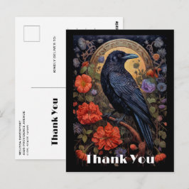 Black Raven met bloemen Gothic Design Dank u Briefkaart