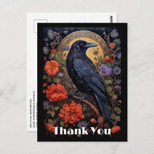 Black Raven met bloemen Gothic Design Dank u Briefkaart