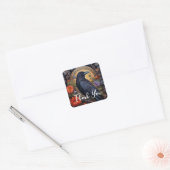 Black Raven met bloemen Gothic Design Dank u Vierkante Sticker (Envelop)