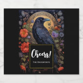 Black Raven met Bloemen Gothic Design Proost! Sparkling Wijnetiket (Enkel label)