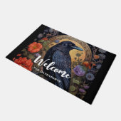 Black Raven met Bloemen Gothic Design Welkom Deurmat (Schuin)