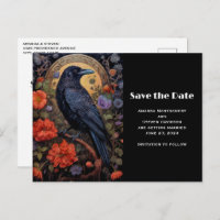 Black Raven met bloemen Gothic Save the Date