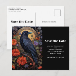 Black Raven met bloemen Gothic Save the Date Uitnodiging Briefkaart