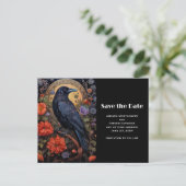 Black Raven met bloemen Gothic Save the Date Uitnodiging Briefkaart (Staand voorkant)