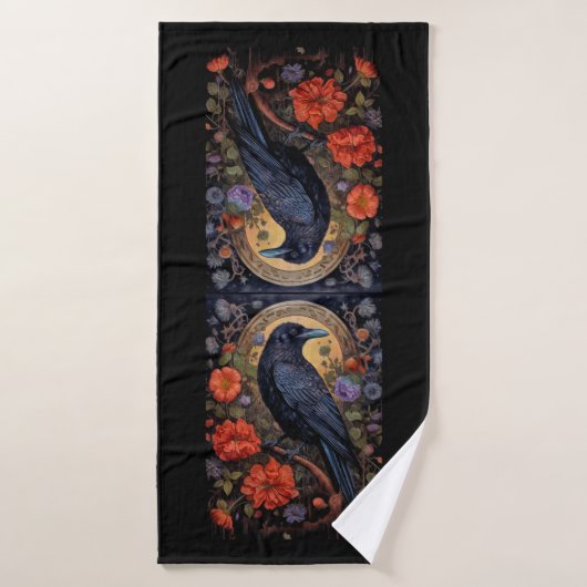 Black Raven met bloemen Gotisch ontwerp Bad Handdoek (Badhanddoek)