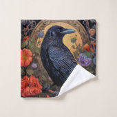 Black Raven met bloemen Gotisch ontwerp Bad Handdoek (Wasdoekje)